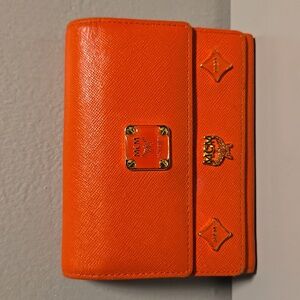 MCM Leather Orange Wallet with Gold Accents
